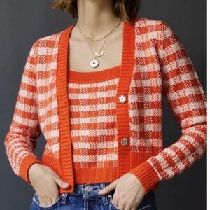 525 America Women's Orange/Red and White Checkered Sweater - Anthropologie